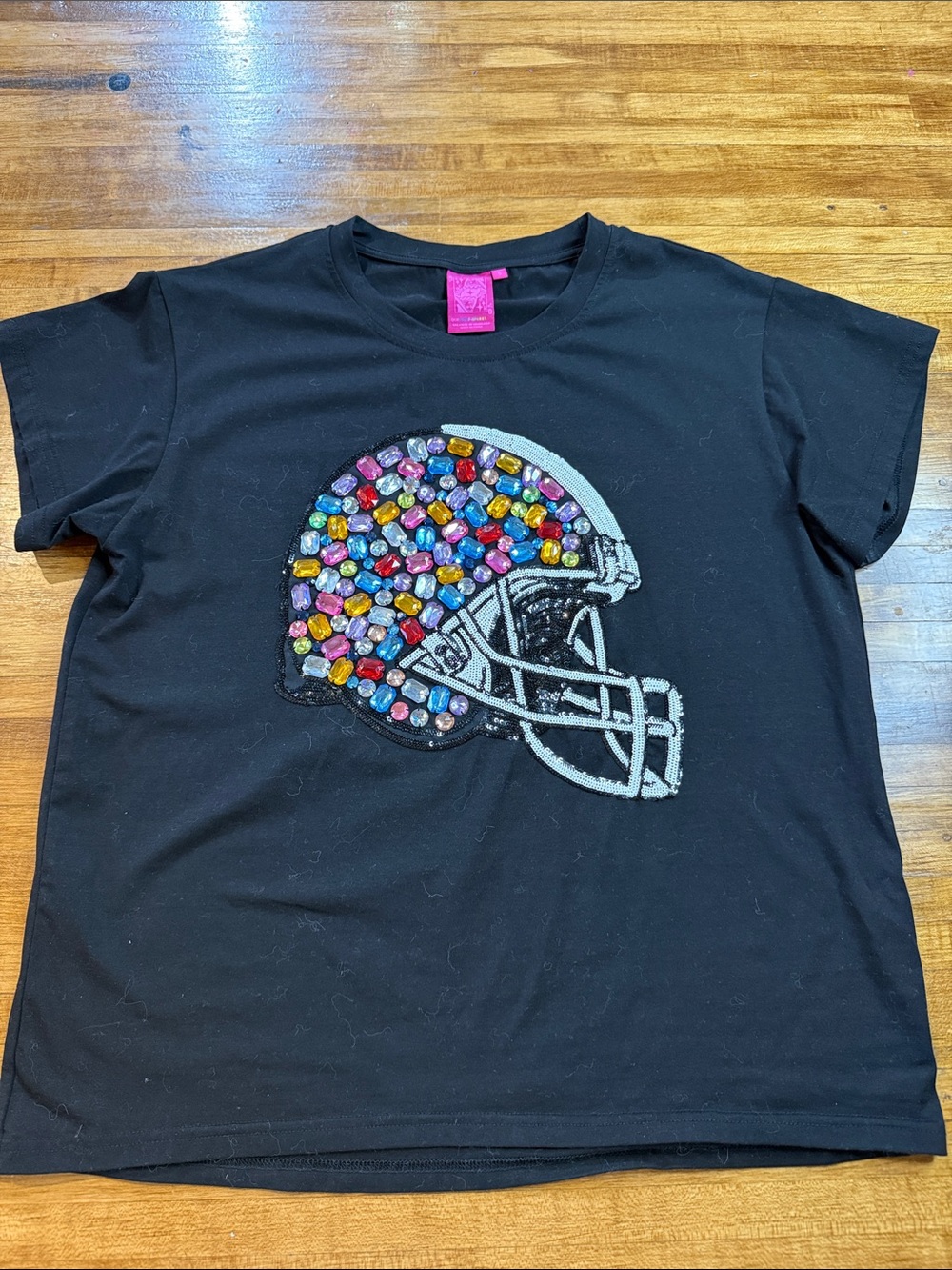 Queen Of Sparkles Rainbow Helmet Short Sleeve Tee With Jeweled Detail Sz Small